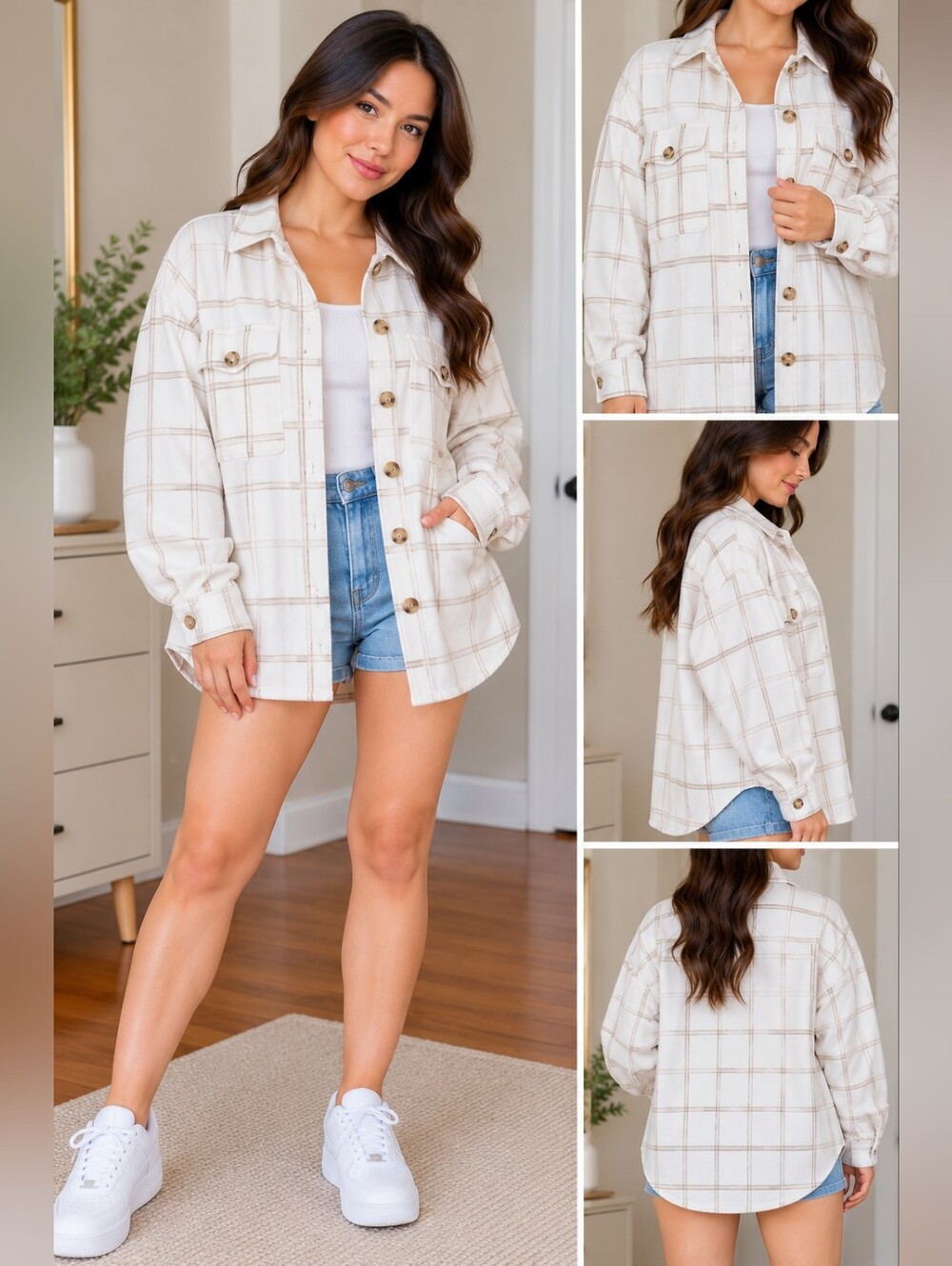 Tilley Plaid Utility Jacket in White & Brown Like New
